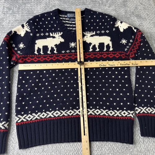 Polo Ralph Lauren Merino Wool Hand Knit Nordic Sweater Mens Size Medium Navy - Picture 4 of 7