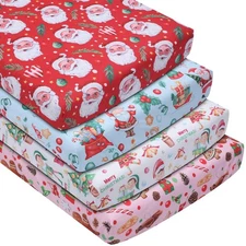 4 Pcs Christmas Santa Claus Gingerbread Gnome Cartoon Tree Crib Sheets for Ba...