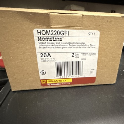 #ad Square D HOM220GFI 20A 2 Pole Ground Fault Circuit Interrupter 120 240V GFCI $80.00