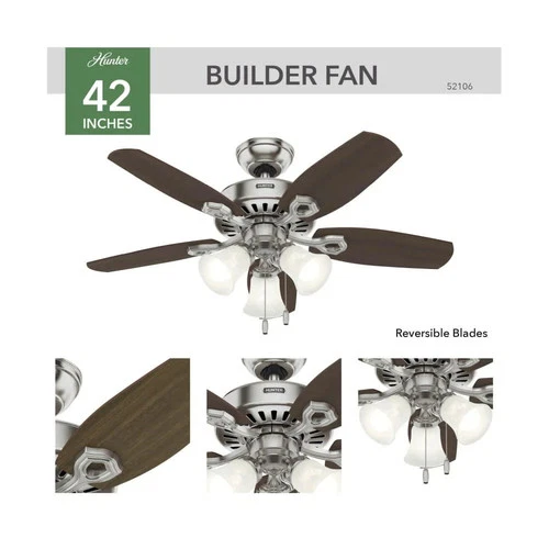 Hunter Fan Builder Ceiling Fan 42In Brushed Nickel Brazilian Cherry - Picture 3 of 8