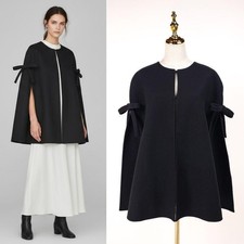 Valentino wool cape poncho coat 42 black ribbon poncho VALENTINO