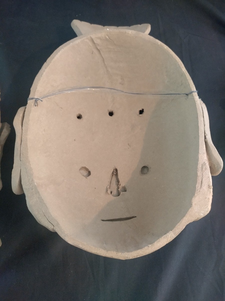 TWO Wataru Sugiyama Clay Mask Sculptures Mid-1990s Japanese Noh