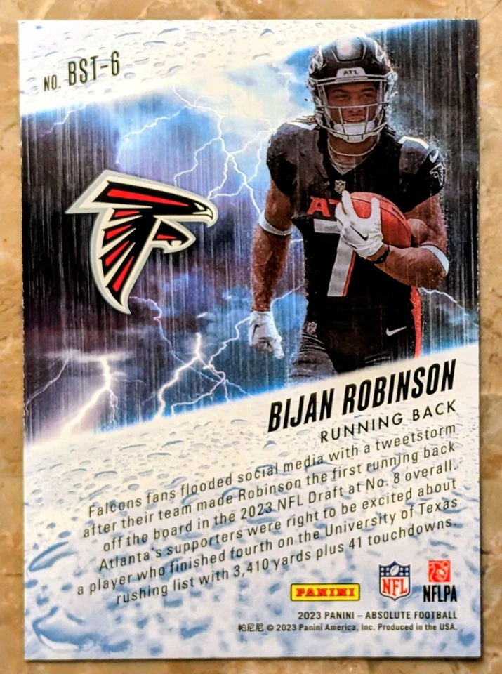 2023 Panini Absolute by Storm Bijan Robinson #BST-6 (RC) Atlanta Falcons Rookie - Image 2 of 2