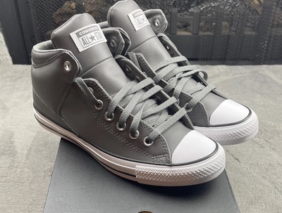 New Converse CTAS High Street Grey Faux Leather Mid Top Sneakers Men 8 Women 10