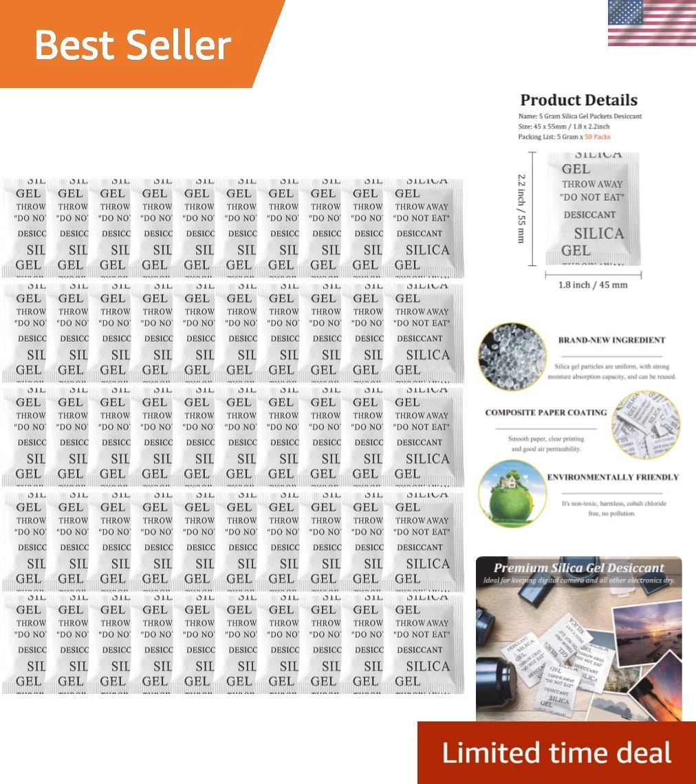 Silica Gel Packets, 50PCS 5 Gram Transparent Desiccant Packs for Storage, Mo...
Opens in a new windo