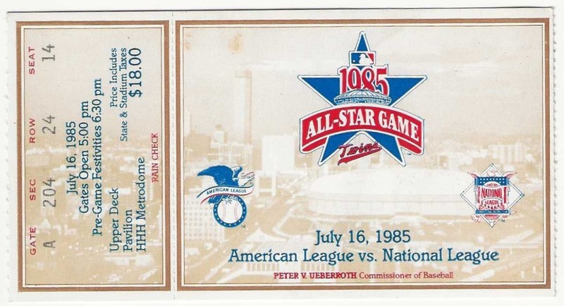1985 All Star Game ticket stub Minnesota HHH Metrodome,  near mint to mint