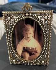 EDGAR BEREBI 3950/7 Duchess  CLEAR CRYSTAL & PEARL; 2-1/4″ x 3-1/4″  MUSEUM GOLD