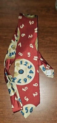 SET OF TWO Silk Neck Tie Damon Brand ITALY CLOCK & NUMBERS PATTERN Maroon BLACK