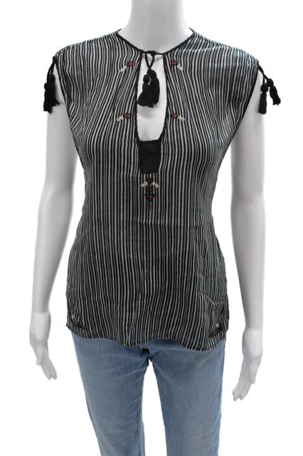 Isabel Marant Etoile Women Tunic Sleeveless Black Striped Bohemian Size 38