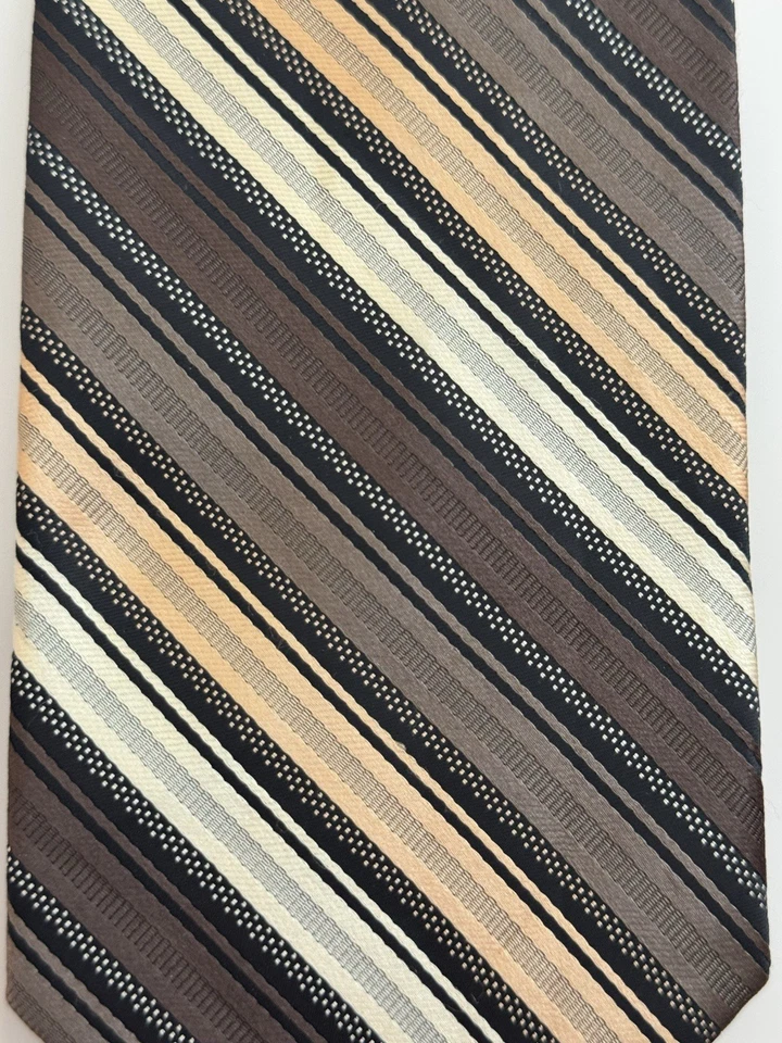 Alexander Julian Colours Men's Necktie Tie Polyester Tan Brown Blue Black Stripe - Image 2 of 3