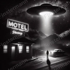 Vintage UFO Abduction AI Art Black White Retro Digital Picture