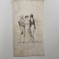 Antique engraving Fashion Print Parisian Fashions from a Group at the Theatre” 