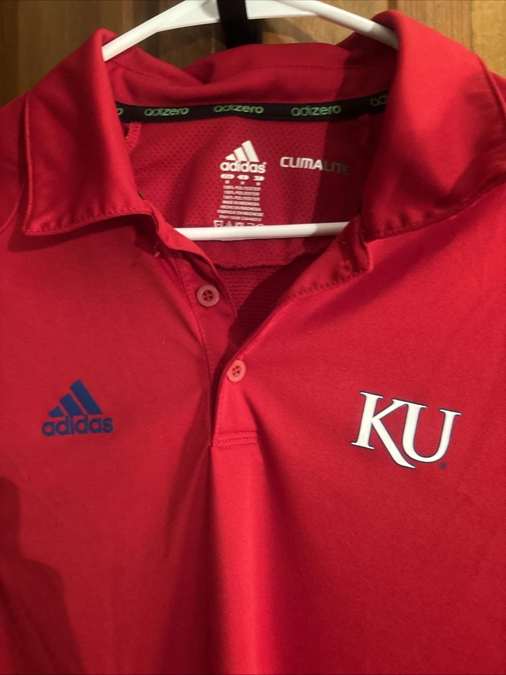 Men’s Red Adidas University Of Kansas KU Jayhawks Golf Polo Medium - Image 3 of 4