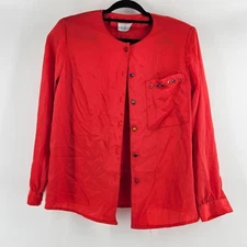Vintage Red Jeweled Made USA Long Sleeve Blouse Top Womens Large Retro Funky