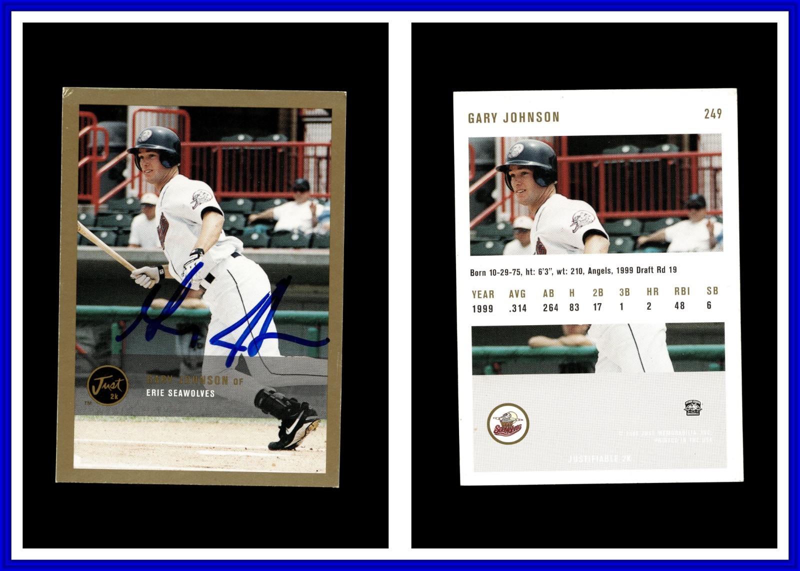 2000 Just Gold #249 Gary Johnson Autographed Signed AUTO Erie Seawolves