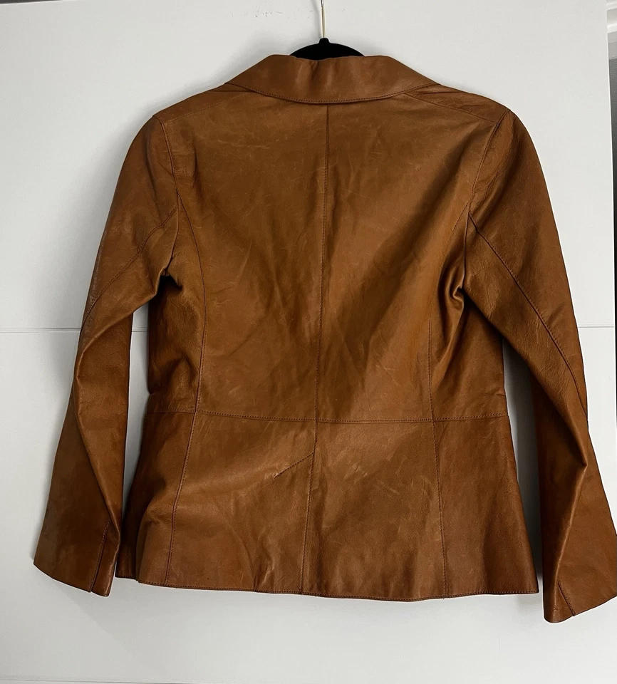 Blazer de cuero tostado VINCE, chaqueta suave hasta la cintura de diseñador talla 6 para mujer Foto 2 de 4