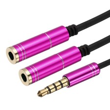 1ft Headphone Splitter, TRS 3.5mm Male to Dual TRS 3.5mm Female Cable, Pink