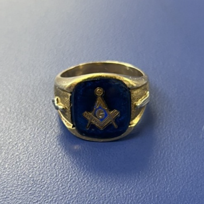 Vintage 10k Yellow Gold, Blue Stone Men's Freemason Masonic Ring