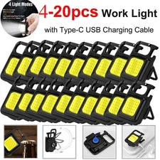 4~20x Mini 800LM COB LED Flashlight Work Light USB Rechargeable Keychain Lamp US