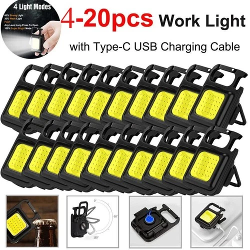 4~20x Mini 800LM COB LED Flashlight Work Light USB Rechargeable Keychain Lamp US