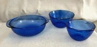 3 Vintage Cobalt Blue Pyrex Glass Mixing Bowls: 2 Quart, 6 Cup and 3 Cup