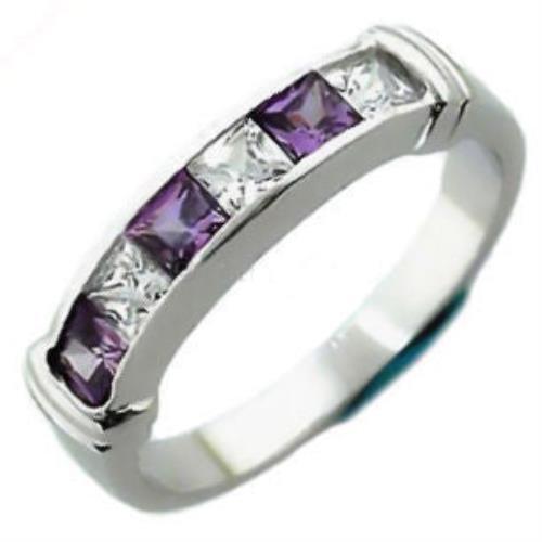 Amadora: 1,05ct Amethyst Ice CZ & Ice on Fire CZ Silber Kanal Band Ring - Bild 1 von 3