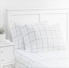 Nautica King Sheet Set Windowpane Plaid White Gray 100 Long Staple Cotton 200TC