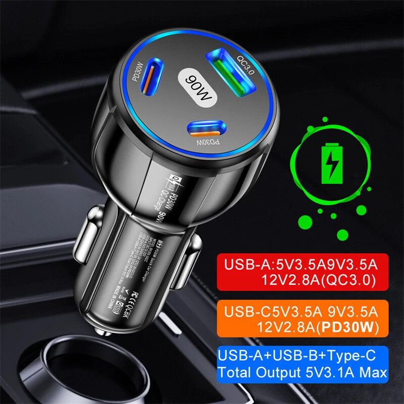 Adaptador Cargador Coche Rápido 90W LED PD Para Samsung Galaxy A55 A35 A25 A05s A72 A15 Foto 2 de 4