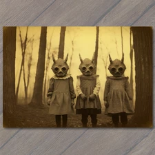 Art Print Weird Creepy Vintage Look Vibe Kids Masks Halloween Cult Unusual Famil