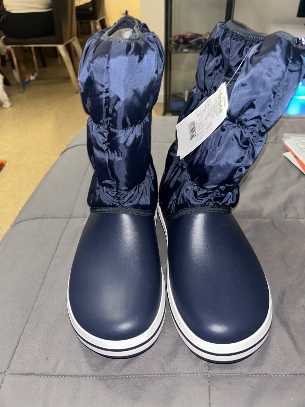 Navy Blue Winter Puff Boots for Women Size W/11 Croc Style Cozy Warm