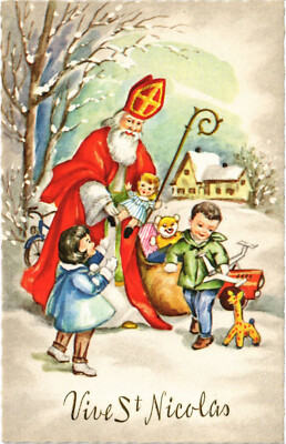 PC SAINT NICHOLAS, VIVE ST. NICOLAS, Vintage EMBOSSED Postcard