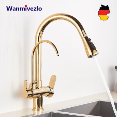Wasserfilter Küchenarmatur mit Brause 360°Ausziehbar 3-Wege Wasserhahn Edelstahl