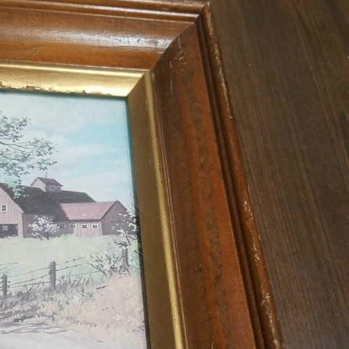 Landscape Country Road Barn Wagon Wheel Framed Art By Saron - Picture 5 of 10