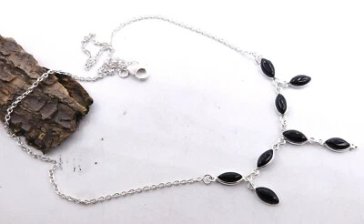 6.70 GM 925 Plata de Ley Natural Ónice Negro Preciosas Collar Fino Tamaño 50.8cm - Imagen 1 de 2