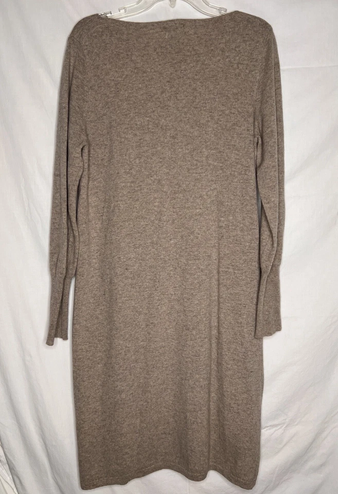 Benetton Virgin Italian Merino Wool Long Sweater Knit Dress Sz Large Women’s Tan - Image 2 of 4