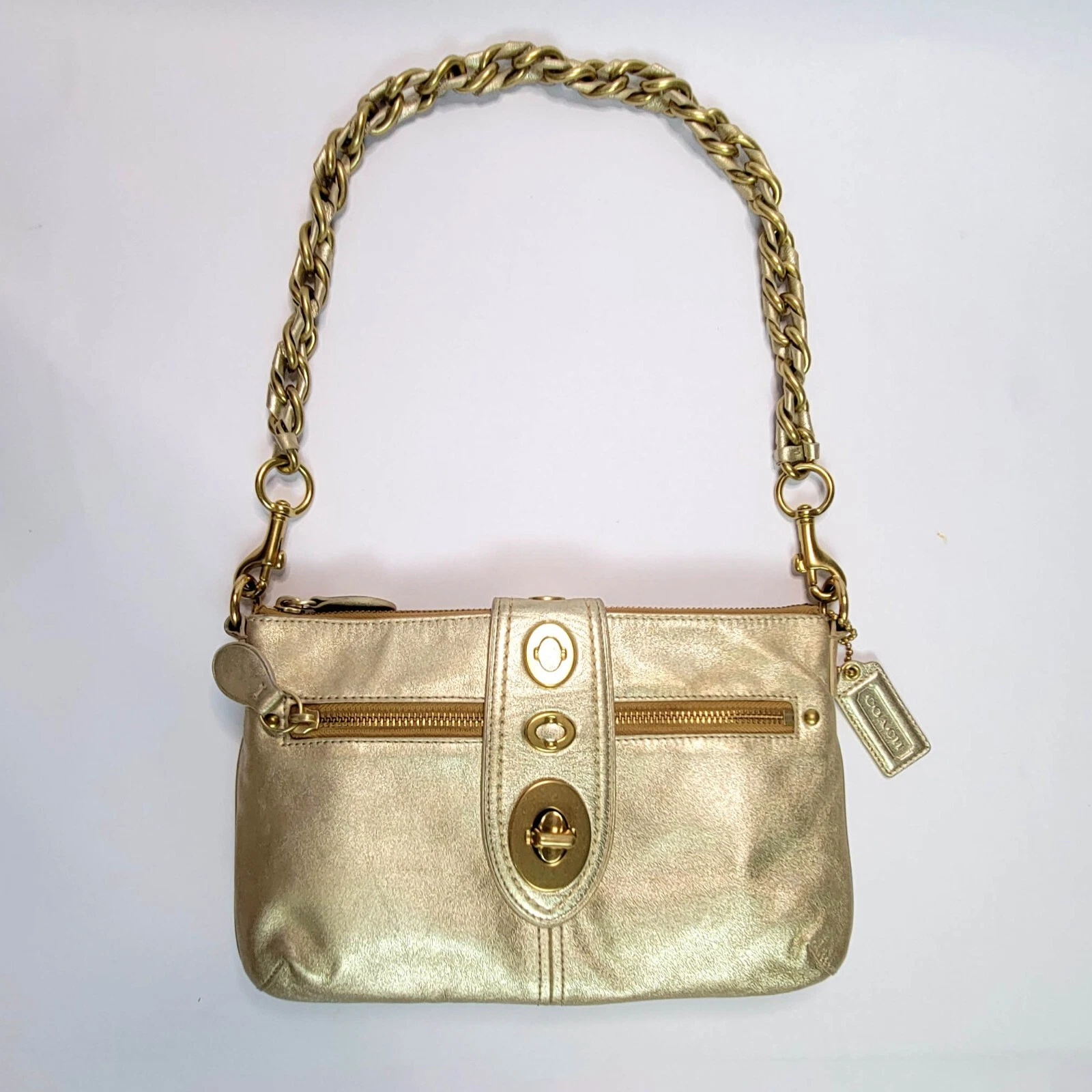 RARA pochette grande Coach F13756 pelle oro edizione limitata tracolla