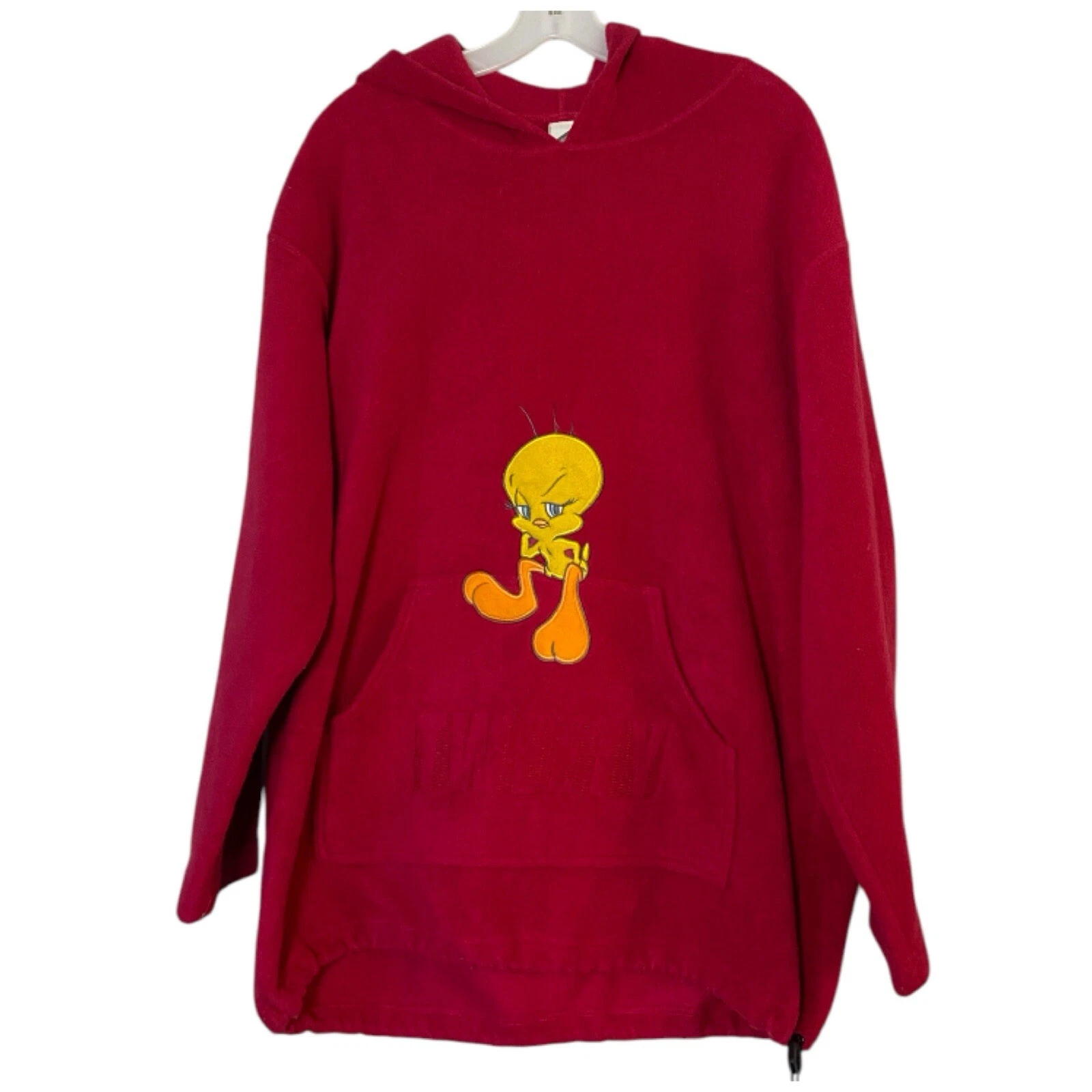 Y2K Warner Bros Looney Tunes Tweety Bird Red Hoodie Fleece Unisex Size Large