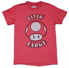 Super Mario Brothers Adult New T-Shirt - Livin' Large Giant Mushroom Distressed