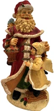 VTG St. Nicholas Santa, jacketed angel, toy bag, flowers JCPenney 15" tall resin