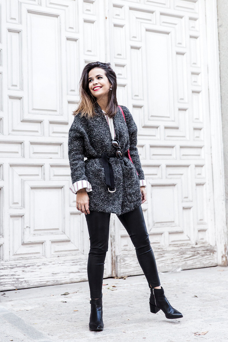 NEW ZARA GREY WOOL BELTED KNIT JACKET 