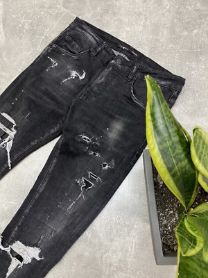 7th Heaven London Skinny Jeans Distressed Black Denim Size 32 Men
