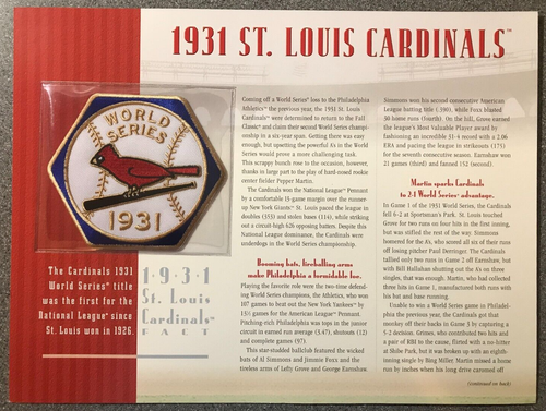 1931 WORLD SERIES ST. LOUIS CARDINALS OFFICIAL MLB BASEBALL PATCH WILLABEE WARD - Picture 2 of 4