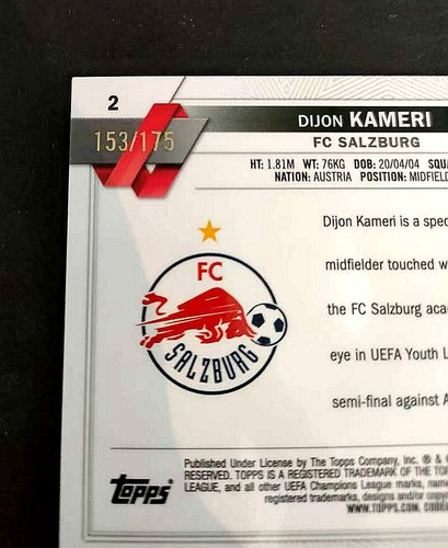 2022-23 Topps Chrome UCC Dijon Kameri Pink Speckle 153/175 FC Salzburg Rookie RC - Picture 2 of 4