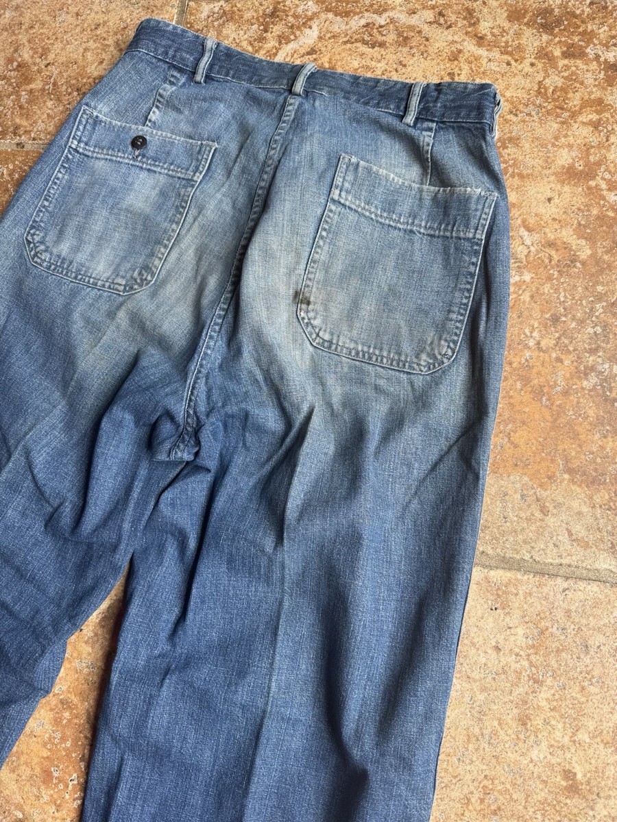 Vintage USN Navy Denim Jeans 1950s WWI Flare 28x30 Patch