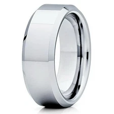 NEW 8MM HIGH POLISH BEVELED EDGE PIPE CUT TUNGSTEN CARBIDE BAND MEN WEDDING RING