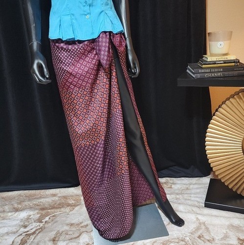 VINTAGE 90S SATIN SARONG WRAP SKIRT MULTICOLOR ONE SIZE - Picture 2 of 5