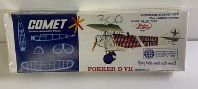 Sealed Comet Fokker D VII Kit 12  Wingspan Rubber Power Balsa Wood Model Kit
