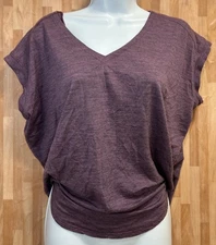 Ibex Women’s Zque Merino Wool Heathered Purple Tie  Waist Short Sleeve Medium