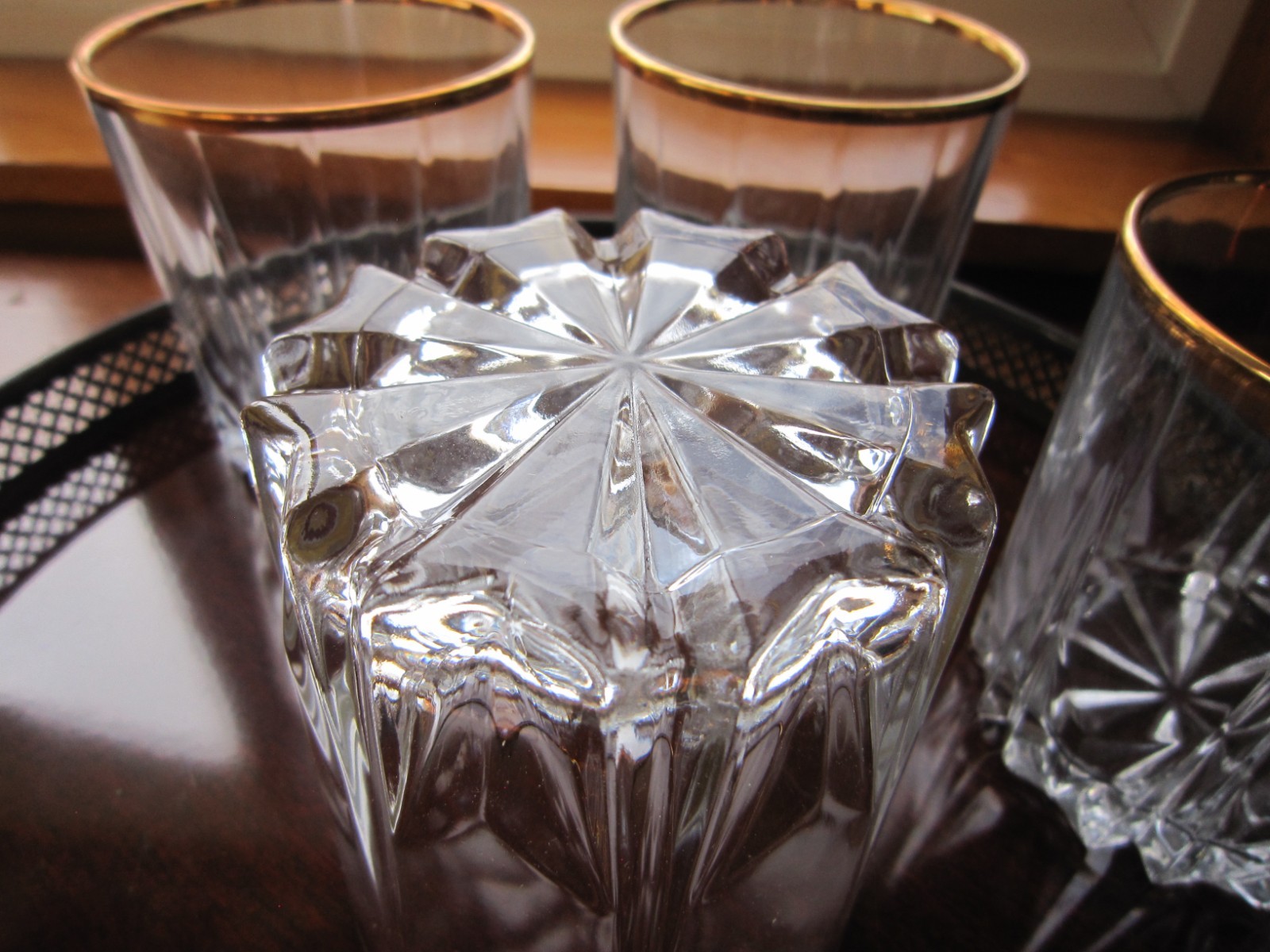 Vintage Double Old Fashion Glasses Gold Rimmed Whiskey Circleware Set Of 4