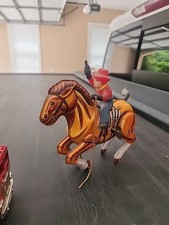 Vintage 1950s Mikuni Japan Tin Litho Windup Hopping Cowboy on Horse Toy 5.5" T